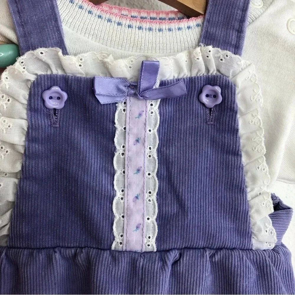 Vintage Health-Tex‎ matching set lavender footie overalls w/ clown tee 3 months